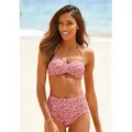 Bügel-Bandeau-Bikini-Top LASCANA "Mae", Damen, Gr. 34, Cup B, rosa (lachs, bedruckt), Polyamid, bedruckt, Animalprint, Bikini-Oberteile, farbenfroher Animalprint, wattierte Cups, abnehmbare Träger
