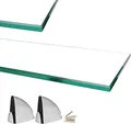 Euro Tische Glas Wandregal 60x17.8cm Badregal, Glas Regal für Badezimmer, Duschregal mit 6mm ESG Sicherheitsglas and Metallhaltern Montiert, Verschiedene Größen (Klar)