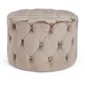 Pouf Lorella Samt-Optik, modern und rund, weich gepolstert, Taupe – stilvoll für Dein Zuhause