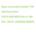 Spax Universalschrauben T30 Senkkopf Wirox 0191010601805 6 Mm X 180 Mm, 100 St.