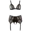 Cottelli Collection Strumpfhose Set mit BH und Strapsen XL in Schwarz schwarz XXL