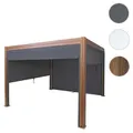 Pergola HWC-L46 mit Seitenwand, Lamellen-Pavillon Rollo, 10cm-Alu-Gestell, sturmfest 3x3m ~ Gestell Holzoptik, anthrazit