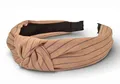 styleBREAKER Damen Haarreif gestreift mit Knoten | breiter Stoff Haarreifen 5,5 cm weich & edel | flexibler Twist Turban Kopfschmuck, Farbe:Hellbraun
