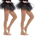 MANZI 2 Paar Mädchen Ballett Strumpfhosen 40 Denier Convertible Fuß Steigbügel Tanz Strumpfhosen für Mädchen Leistung Kandierte Haut M 7-10 Jahre