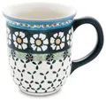 Bunzlauer keramik Kaffeebecher Teetasse 350 ml – Handbemaltes Design 'Kamille' in Blau und Grün, robust und traditionell aus Schlesien (Grün)