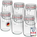 WELLGRO 6x Einmachgläser mit Bügelverschluss rund 1140ml, Fermentierglas, Vorratsgläser mit Deckel - Gläser mit Deckel Made in Germany