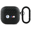 Hülle Case AirPods 4 BMW Tricolor Carbon-Look schwarz Logo Metal