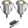 ledscom.de LED Boden-Einbauleuchte BINO für außen, IP67, 32mm Ø, warmweiß, 2er Set