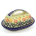 Original Bunzlauer Keramik-Butterdose für 250 g oval mit grossem Griff (Dekor Adelheid)