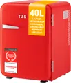 TZS First Austria - Retro Mini Kühlschrank 40L lautlos - Minibar im Vintage-Design mit Innenbeleuchtung & 2 Türfächern - Rot