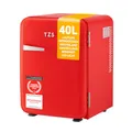 TZS First Austria - Retro Mini Kühlschrank 40L - Lautlos - Vintage Minibar für Schlafzimmer & rot