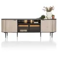 XOOON Aramon Sideboard inkl. 2 Türen + 2 Glastüren mit LED Metall/HPL - Schwarz