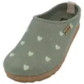 Haflinger Grizzly Cuoricino Filzclog aus reinem Wollfilz Unisex Herzmotiv Hausschuh grün 40 EU