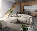DELIFE Ecksofa Sirpio 230x155 cm Cord Beige Recamiere variabel mit Hocker