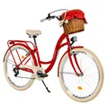 MILORD Damenfahrrad Citybike Komfort Mit Weidenkorb Hollandrad Vintage Fahrrad, 26, 28 Zoll, 7-Gang (Rot, 28 Zoll)