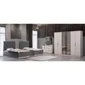 JVmoebel Schlafzimmer-Set Moderne Schlafzimmer 2x Betten Nachttisch Kleiderschrank Kommode 5tlg., (5-tlg., 2x Betten + Nachttisch + Kleiderschrank + Kommode mit Spiegel), Made in Europa grau