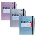 Pukka Pad Collegeblock Metallic Executive A4+ liniert Spiral gebundener Karton Hardback Grau perforiert 200 Seiten 3er Pack