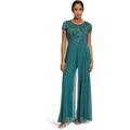 Overall VERA MONT "Vera Mont Jumpsuit kurzarm", Damen, Gr. 46, Normalgrößen, grün (schwarz emerald), Obermaterial: 95% Polyester, 5% Elasthan. Besatz: 100% Polyester. Futter: 100% Polyester., elegant, ausgestellt, Rundhals, Halbarm, Overalls, Design