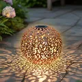 Metall Dekokugel 28,5 cm - Solar / beleuchtet - Solarkugel warmweiß in Rost Optik