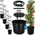KOTARBAU® 4er Set Tomatenpflanze Pflanzkübel ⌀ 39 cm mit Rankhilfe 153 cm Tomatentopf für Balkon Pflanzenstütze Schwarz - Schwarz