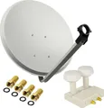 PremiumX SAT Anlage 80cm Antenne Hellgrau Twin Monoblock WE 4x F-Stecker