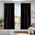 Deconovo Vorhang Blickdicht Kräuselband Gardinen Kinderzimmer Thermogardine Kälteschutz, 138x132 cm(HöhexBreite), Schwarz, 2er Set