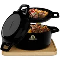 KAISERTAL Emaillierter Gusseisen Topf – 2in1 Bräter mit Deckel 4,8L & Gusspfanne 1,8L – Schmortopf mit Deckel & Gusseisen Bräter – Brotbacktopf Bratentopf Outdoor Induktion Bräterset inkl. Rezeptbuch