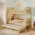 Kids Collective Hochbett 90x200 Etagenbett Kinderbett Jugendbett Stockbett 3 Kinder, Zwei Schubladen & Rausfallschutz umbaubar in 3 Einzelbetten | 4. bis 16. Lebensjahr | inkl. Lattenrosten | Natur