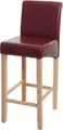 Barhocker HWC-C33, Barstuhl Tresenhocker, Holz - rot-braun, helle Beine, Kunstleder