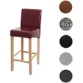 Barhocker HWC-C33, Barstuhl Tresenhocker, Holz FSC®-zertifiziert ~ rot-braun, helle Beine, Kunstleder