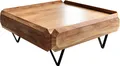 DELIFE Couchtisch Kiano, Akazie Natur 90x90 cm 2 Schübe V-Fuß Schwarz