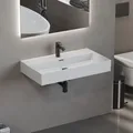 Aqua Bagno Waschbecken 80 im modernen Loft Air Design Eckig Wand-Waschbecken Möbelwaschbecken Waschtisch aus Keramik Weiß 805 x 465 x 130 mm