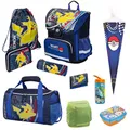 Familando Pokémon Schulranzen für die 1. bis 4. Klasse · Ergonomisch, Kompakt, Leicht · Pokemon Schultasche mit Pikachu Motiv · Einschulungs-Set mit viel Zubehör (10-teiliges Set, Blau)