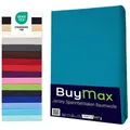 Buymax Spannbettlaken Buymax Jersey aus 100% Baumwolle, Jersey, Gummizug: Rundumgummi, (1 Stück), Pflegeleicht und Atmungsaktiv in Verschiedenen Farben und Größen blau 160 cm x 200 cm
