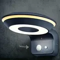 Osram Wandleuchte Endura Style Solar Glow Sensor Wall in Schwarz aus Aluminium - zwei separat steuerbare Lichtringe, warmweißes Licht