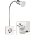 ledscom.de Steckdosenlampe LESCH Leselampe, chrom/weiß inkl. GU10 LED Lampe 5,8W, 500lm, 3-Stufen-Dimmer, warmweiß
