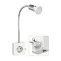 ledscom.de Steckdosenlampe LESCH Leselampe, chrom/weiß inkl. GU10 LED Lampe 5,8W, 500lm, 3-Stufen-Dimmer, warmweiß