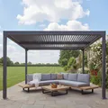 Alu Pergola HWC-L41, Lamellen-Pavillon Terrassenüberdachung, stabiles 8cm-Metall-Gestell 3x3,7m anthrazit