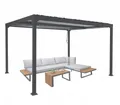 Alu Pergola 3x3,7m grau 8cm-Metall-Gestell Lamellen Terrassenüberdachung