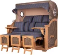 Strandkorb - bene living - Ammersee Grande XXL Teak Bullauge - PE grau - Modell 582 - 3-Sitzer inkl. Liftersystem