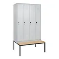 C+P Spind Classic PLUS, Bank, 4 Abteile, 2120x1200x815mm, 7035/7035 Verschluss Sicherheits-Drehriegel 3 Garderobenhaken Sitzbanktyp untergebaut