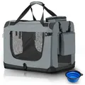 Juskys Tiertransporttasche Lassie, mit Decke, Tasche, Griffen und Fressnapf grau 50 cm x 52 cm