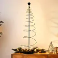 Spiral Weihnachtsbaum mit 47 LED aus Metall in schwarz mit Timer - 80 cm - Lichterbaum mit Stern Spitze warm weiß beleuchtet Batterie betrieben