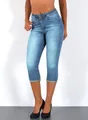 ESRA Caprijeans Damen 3/4 Capri Jeans Hoch-Bund Sommer Hose kurze Jeans Shorts J740 High Waist Capri Jeans Damen Sommer Hose Stretch-Jeans bis Übergröße