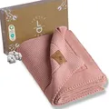 Little Dedi Strickdecke aus 100% Bio-Baumwolle GOTS Zertifizert, 80x100 cm. Pink - Atmungsaktiv, Temperatur regulierend, in eleganter Geschenkbox für Babys