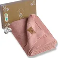 Strickdecke aus 100% BioBaumwolle GOTS Zertifizert, 80x100 cm. Pink  Atmungsa...