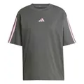 adidas Women's Essentials 3-Stripes Boyfriend T-Shirt, Grey six/st Tropic Bloom, L
