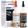 Everglue 5 Minuten Epoxy 200g 2K Epoxidharz mit Härter transparent und hitzebeständig zum Kleben und Versiegeln von Metall Kunststoff Keramik Glas Holz CfK Carbon GfK Glasfaser Marmor Beton Styropor