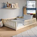 Kids Collective Kinderbett Bodenbett 140x200 cm Bett mit Rausfallschutz & Lattenrost Montessori Bett Bed Gitterbett Kinder Jugendbett Einzelbett | Natur