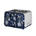 VQ Laura Ashley Toaster Mit Einstellbaren Heiz-, Auftau- Und Aufwärmmodi - Edelstahl Vintage-Toaster Mit Aufsatz Zum Aufwärmen Von Croissants (Elveden-Marine, 4-Scheiben-Toaster)